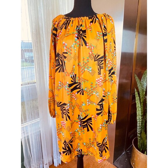 Vintage 70s oversized blouse, puffy sleeves top, yellow black green orange - Picture 2 of 9